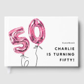 Livre D'or Fête d'anniversaire 50 ans Ballon Rose Minimal 50 (Recto)