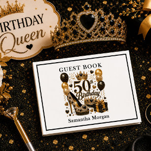 Livre D'or Fête d'anniversaire 50 ans Luxe Or Noir Confettis