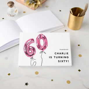 Livre D'or Fête d'anniversaire 60 ans Minimal Pink 60 Ballon