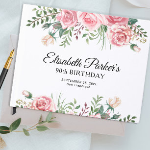 Livre D'or Fête d'anniversaire élégante aux fleurs roses pour