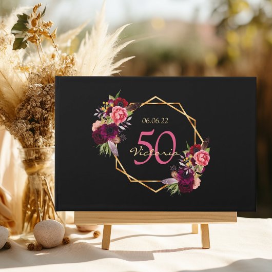 Livre D'or Fête d'anniversaire flores noirs géométriques bord