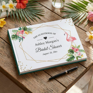 Livre D'or Fête de mariage Flamingo Feuilles Florales Tropica