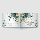 Livre D'or Fête de mariage Turquoise Fleur blanche Feuilles d (Complet)