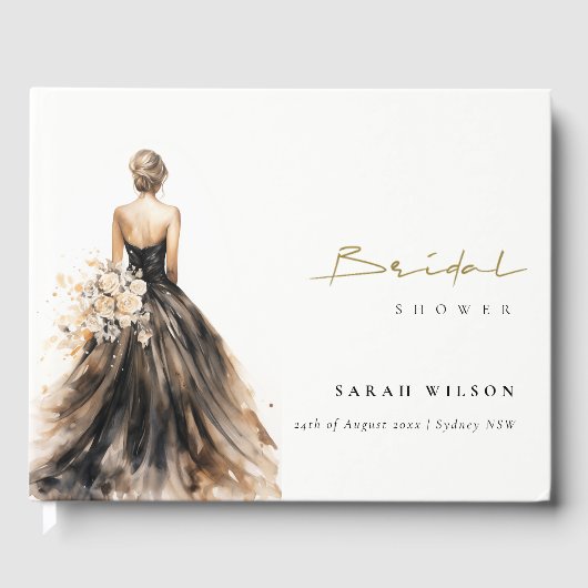 Livre D'or Fête des mariées de Mariage d'aquarelle noire (Recto)