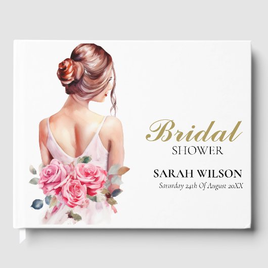 Livre D'or Fête des mariées Mariage rose Aquarelle moderne (Recto)