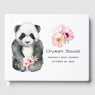 Livre D'or Fête Prénatale Fille Panda Aquarelle Florale