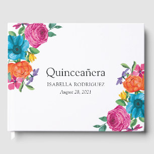 Livre D'or Fête Quinceañera Florale Aquarelle