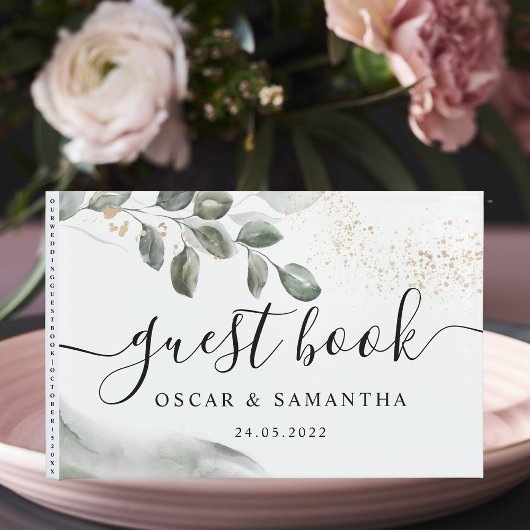 Livre D'or Feuille d'aquarelle verte douce | Poussière d'or |