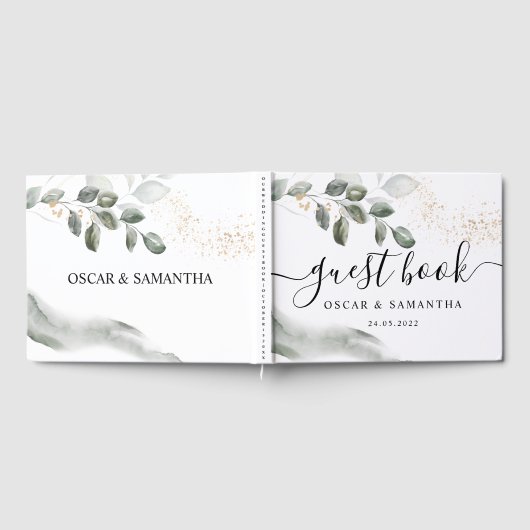 Livre D'or Feuille d'aquarelle verte douce | Poussière d'or | (Complet)