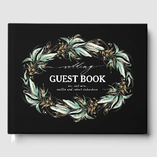 Livre D'or Feuille d'or vert Wreath Mariage noir