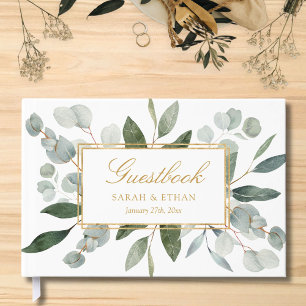 Livre D'or Feuilles d'eucalyptus vert tropical aquarelle