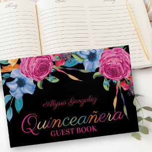 Livre D'or Fiesta Flowers Quinceanera Florale Noir et Rose
