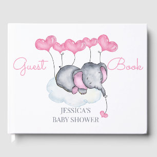 Livre D'or Fille Eléphant Baby shower blanc et rose