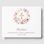 Livre D'or First Communion floral wreath pink girl (Recto)