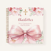 Livre d'or First Communion rose bow cream florals (Devant)