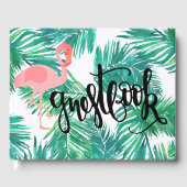 Livre D'or flamingo sur palme tropicale calligraphie feuille (Recto)