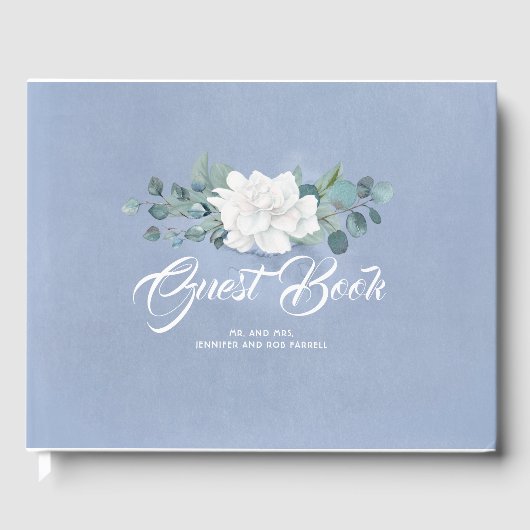 Livre D'or Fleur blanche Dusty Mariage bleu (Recto)