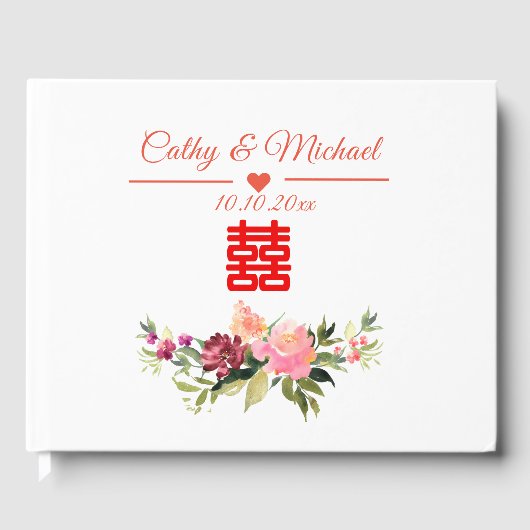 Livre D'or Fleur d'aquarelle mariage chinois (Recto)