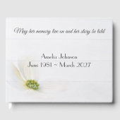 Livre D'or Fleur de Cosmos Blanc Sur Mémorial Bois (Recto)