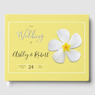 Livre D'or Fleur Plumeria blanche sur Jaune, Mariage moderne