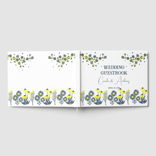 Livre D'or Fleur sauvage jaune bleu Floral Boho Mariage (Complet)