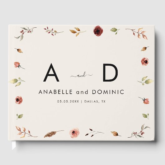 Livre D'or Fleur sauvage rustique Monogramme Mariage de autom (Recto)