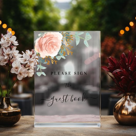 Livre d'or fleuri rose eucalyptus mariage