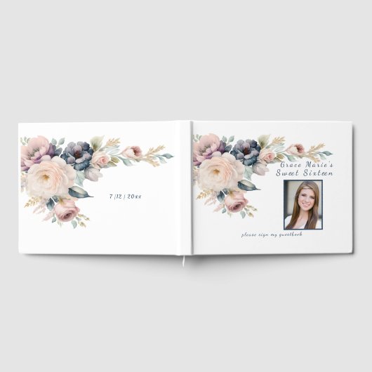 Livre D'or Fleurs aquarelles Sweet Sixteen / Bat Mitzvah (Complet)