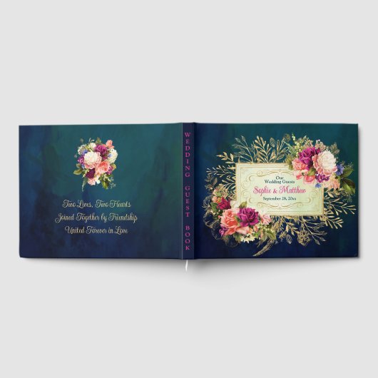 Livre D'or Fleurs audacieuses sarcelle, marine, vert, or mari (Complet)