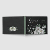 Livre D'or fleurs blanches romantiques & feuilles verts noir (Complet)