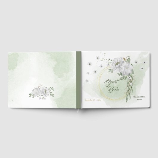Livre D'or fleurs blanches verdure or couronne (Complet)