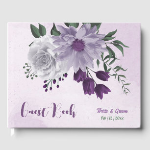 Livre D'or fleurs blanches violettes mariage