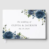 Livre D'or Fleurs bleues de la Marine, Verdure, Boho, Mariage (Recto)