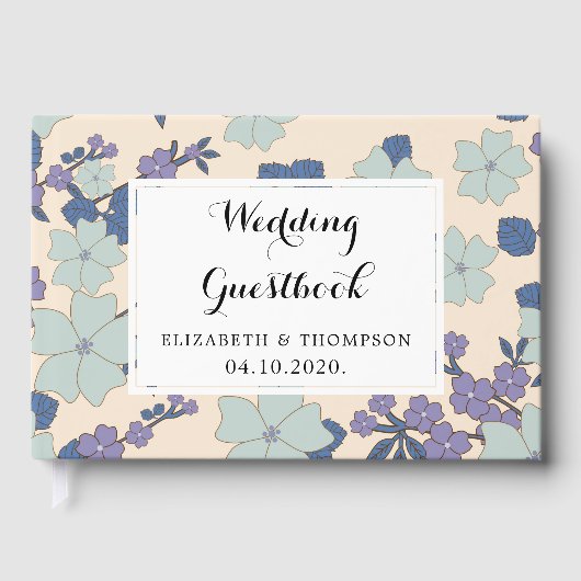 Livre D'or Fleurs Bleues, Fleurs Violettes, Mariage Floral (Recto)