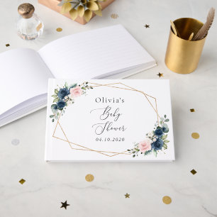 Livre D'or Fleurs Bleues Marine, Fleurs Roses, Baby shower