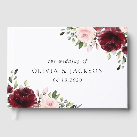 Livre D'or Fleurs Bourgogne, Fleurs roses, Verdure, Mariage (Recto)