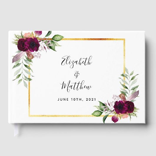 Livre D'or Fleurs Bourgogne verdure mariage élégant (Recto)