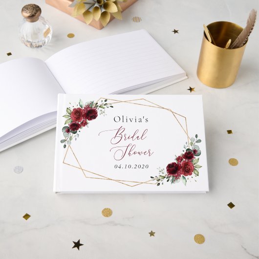 Livre D'or Fleurs Bourgognes, Fleurs Rouges, Fête des mariées (Recto ouvert)