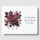 Livre D'or Fleurs Bourgognes, Foliage et Perles Personnalisée (Recto)