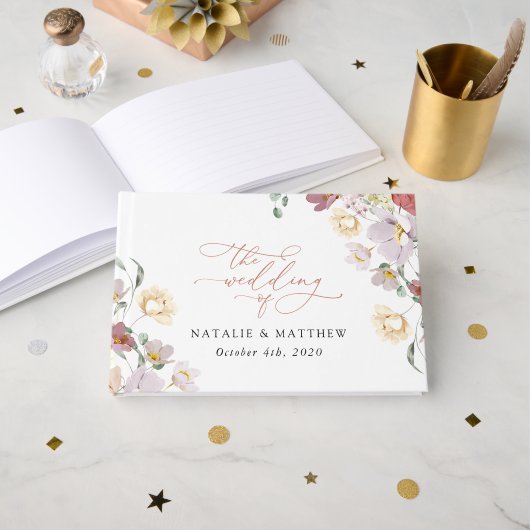 Livre D'or Fleurs colorées, Fleur sauvage, Boho, Mariage (Recto ouvert)