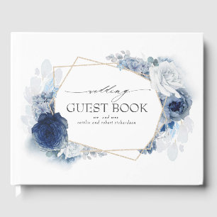 Livre D'or Fleurs d'aquarelle bleue Mariage élégant