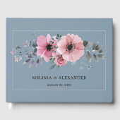 Livre D'or Fleurs d'aquarelle rustique Mariage bleu poussiére (Recto)