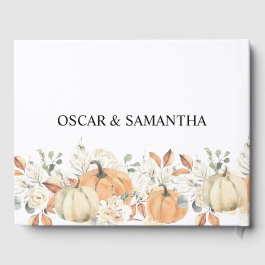 Livre D'or Fleurs d'aquarelle tendance et Citrouille automne (Verso)