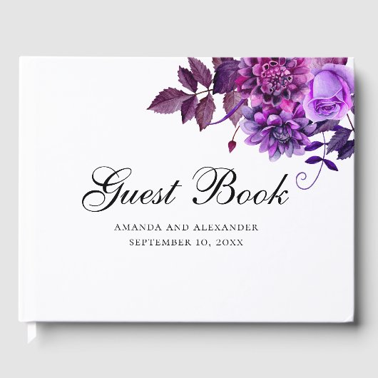 Livre D'or Fleurs d'aquarelle violet. Mariage floral Lilac (Recto)