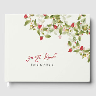 Livre D'or Fleurs de Fraisier Sauvage Rouge Doux Mariage