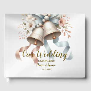 Livre D'or Fleurs de mariage cloches Rubans bleu rose Beau