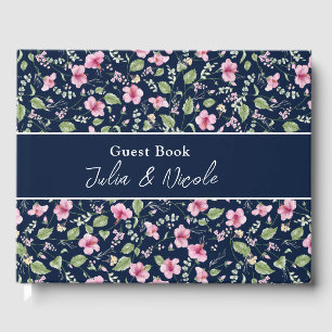 Livre D'or Fleurs d'Hibiscus Rose Bleu Marine Poussiéreux Mar