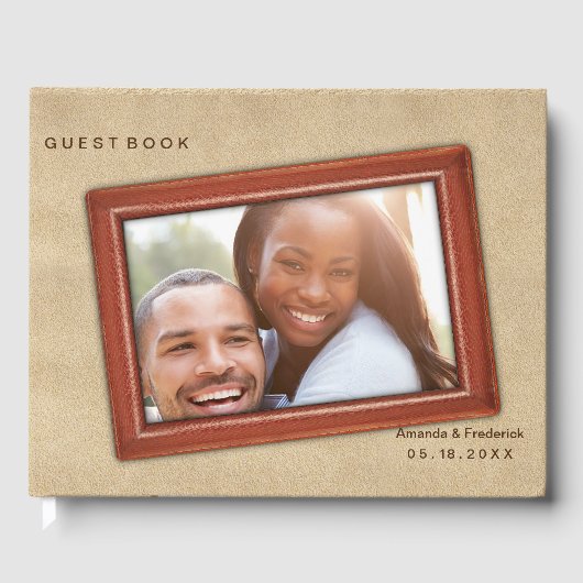 Livre D'or Fleurs en cuir sur daim crème (Recto)