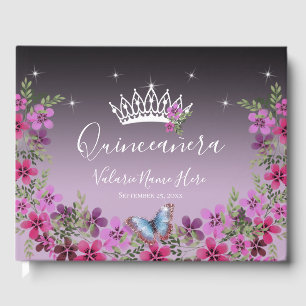 Livre D'or Fleurs et papillon princesse Quinceanera violet