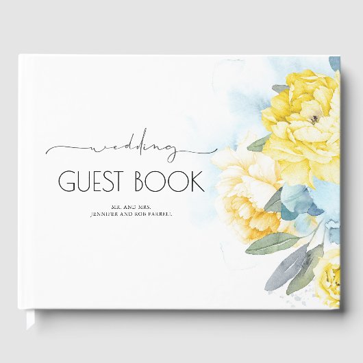 Livre D'or Fleurs Jaunes Dusty Blue Greenery Mariage (Recto)